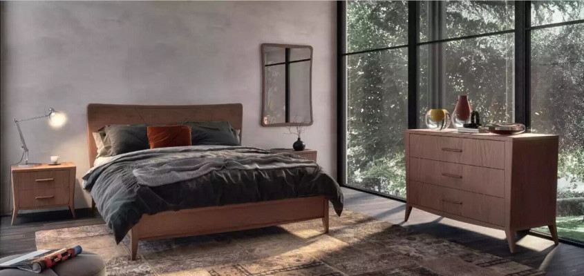 Bedroom set luxury bed 2x bedside tables design new brown 3-piece modern