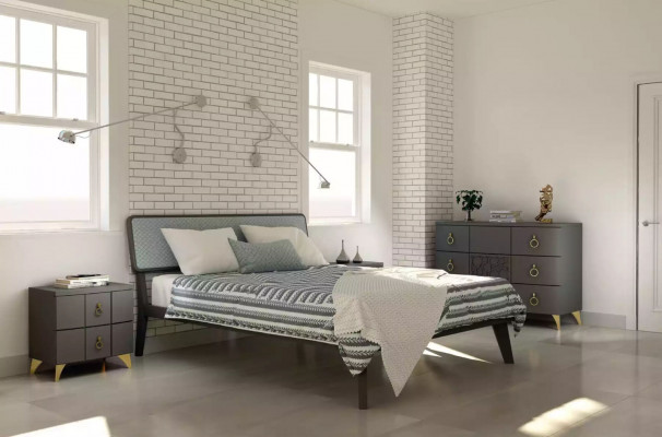 Bedroom set luxury bed 2x nightstands design gray 3-piece dresser
