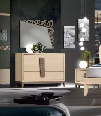 Bedroom set luxury dresser mirror design furniture beige 3-piece wood