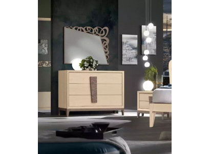 Bedroom set luxury dresser mirror design furniture beige 3-piece wood