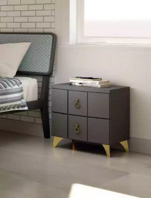 Bedroom set luxury bed 2x nightstands design gray 3-piece dresser
