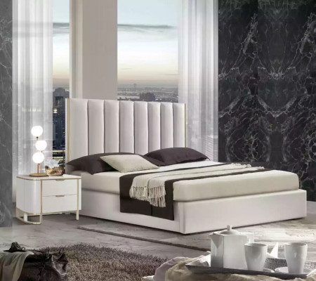 Bedroom set luxury bed 2x nightstands design new white 3-piece modern