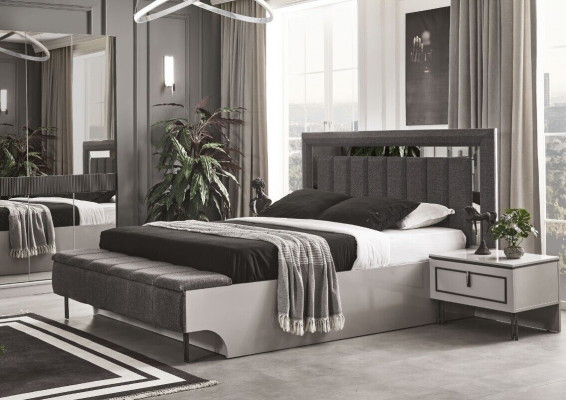 Modern bedroom set, bed and 2x nightstands, luxury complete 3-piece sets