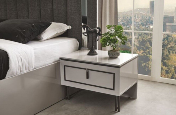 Modern bedroom set, bed and 2x nightstands, luxury complete 3-piece sets