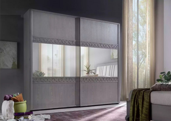 Sliding door wardrobe closet with mirror wood luxury modern