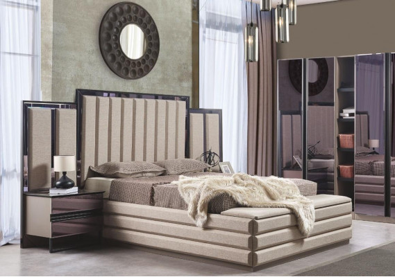 Stylish bedroom set bed and 2x nightstands new luxury wooden furniture
