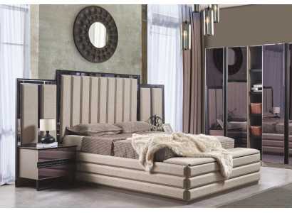 Stylish bedroom set bed and 2x nightstands new luxury wooden furniture