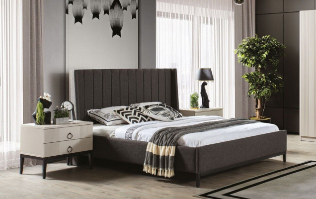 Stylish Bedroom Set Bed and 2x Nightstands Luxury Furniture 3-Piece Gray