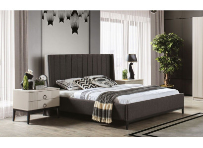 Stylish Bedroom Set Bed and 2x Nightstands Luxury Furniture 3-Piece Gray