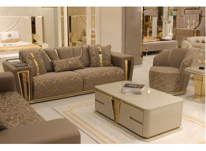 Sofa set 3+1+1 seater textile wood sofa 3 seater modern armchair complete set
