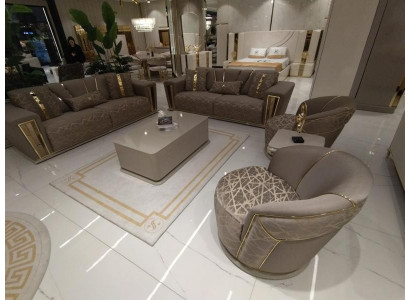 Sofa Set Complete Modern 3+3+1+1 Seater + Coffee Table Textile Couch Wood