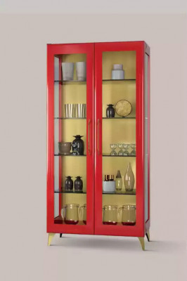 Showcase Beautiful Red Glass Cabinet Display Wood Glass Living Room Modern Luxury