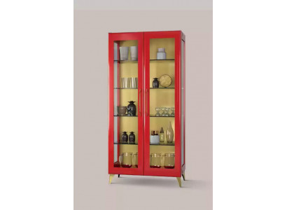 Showcase Beautiful Red Glass Cabinet Display Wood Glass Living Room Modern Luxury