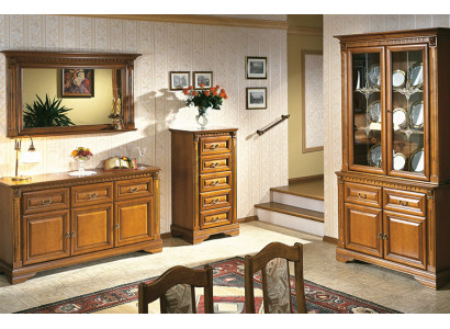Living room set, 4-piece: chest of drawers, display cabinet, sideboard, colonial style, wall unit
