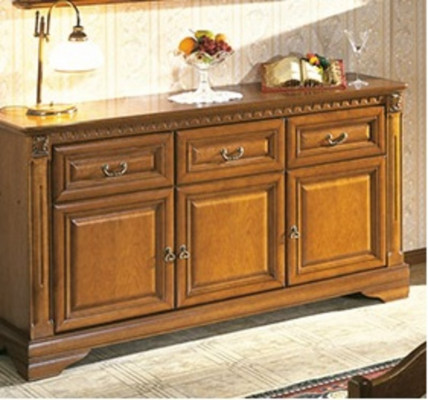 Living room set, 4-piece: chest of drawers, display cabinet, sideboard, colonial style, wall unit