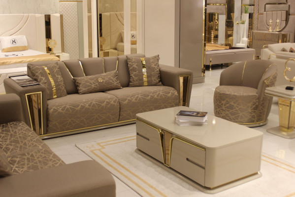 Sofa Set Complete Modern 3+3+1+1 Seater + Coffee Table Textile Couch Wood