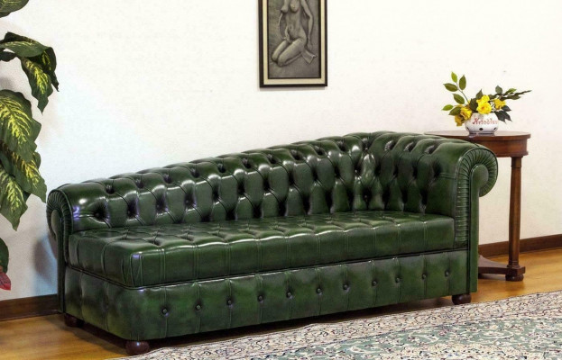 Chesterfield chaise longues sofa green couch lounger ottoman recamier leather chaise.
