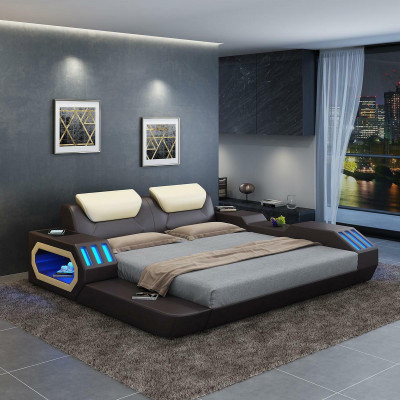 Luxury design bed frame bed leather beds USB luxury double hotel upholstered bed