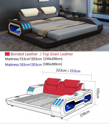 Luxury design bed frame bed leather beds USB luxury double hotel upholstered bed