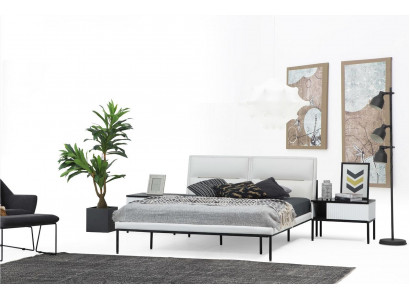 Bedroom suite double bed with nightstands white set 6-piece modern