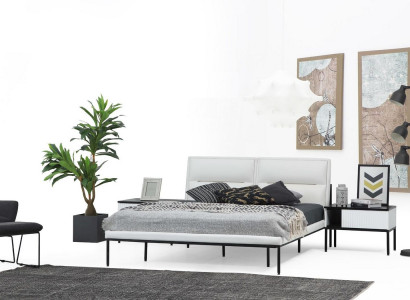 Bedroom suite double bed with nightstands white set 6-piece modern