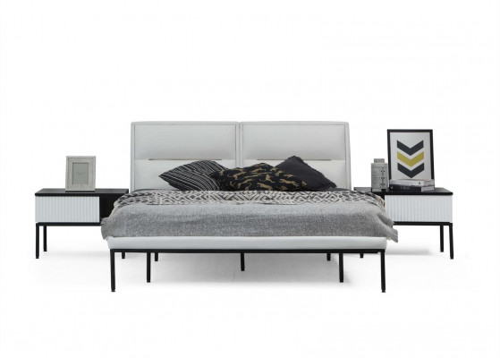 Bedroom suite double bed with nightstands white set 6-piece modern