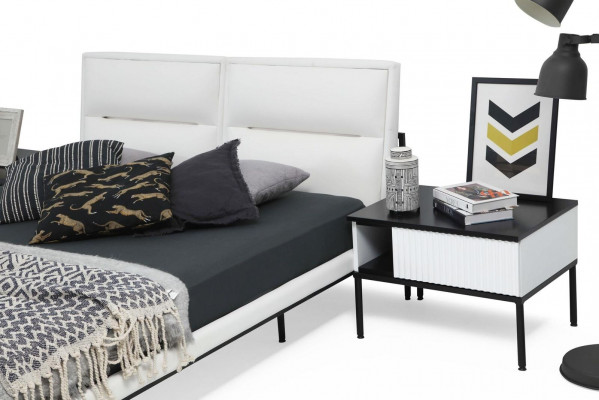 Bedroom suite double bed with nightstands white set 6-piece modern