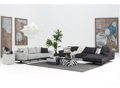 Sofa set corner sofa L-shape two-seater armchair fabric gray 3-piece