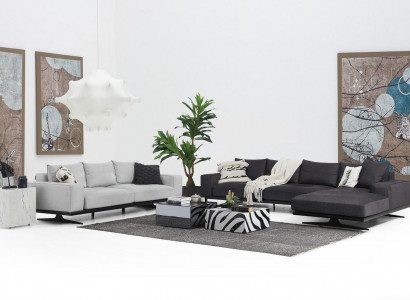 Sofa set corner sofa L-shape two-seater armchair fabric gray 3-piece