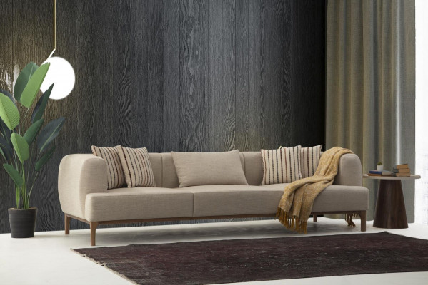 Three-seater sofa, 3-seater sofas, beige fabric, modern living room, luxury, new.