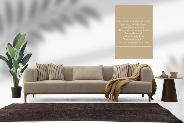 Three-seater sofa, 3-seater sofas, beige fabric, modern living room, luxury, new.