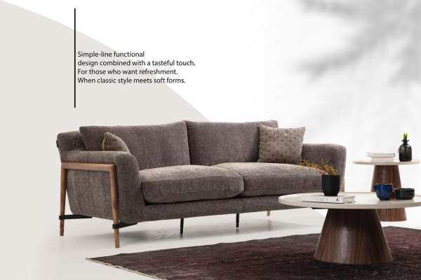 Three-seater sofa, 3-seater fabric, modern sofa design, living room, gray.