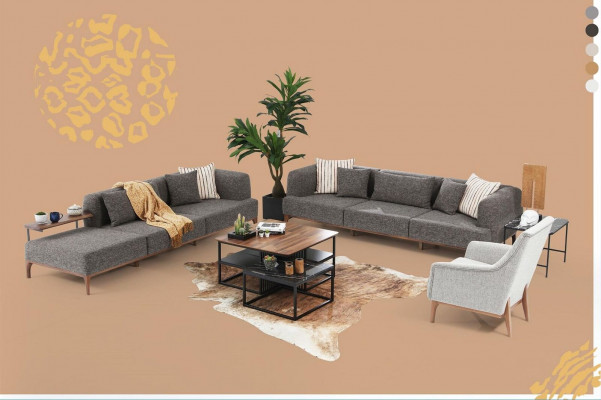 Three-seater Sofa 3-seater Sofas Grey Fabric Living Room Luxury Modern New