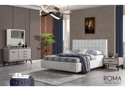 White Exclusive Bedroom with Double Bed, Designer Nightstands, Dresser