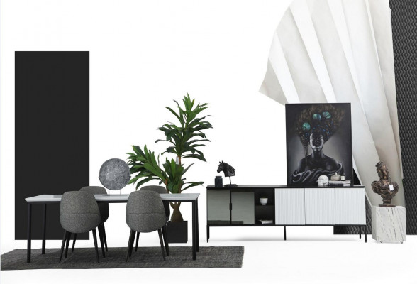 Dining room set, dining table, chairs, sideboard, table, wooden set, 8-piece, white