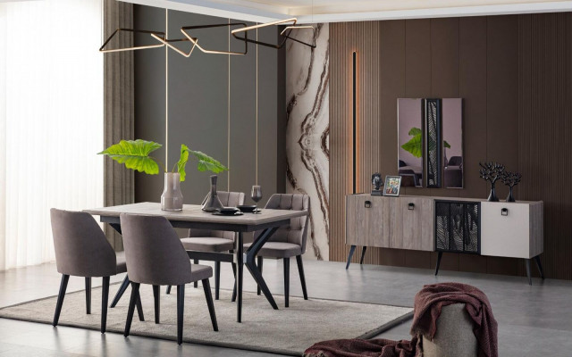 Dining group dining corner dining table chairs wood grey dining room 9-piece sideboard