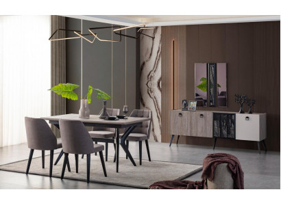Dining group dining corner dining table chairs wood grey dining room 9-piece sideboard