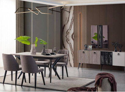 Dining group dining corner dining table chairs wood grey dining room 9-piece sideboard