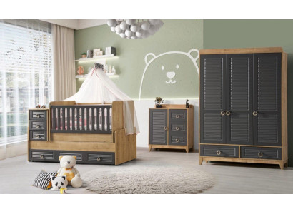 Stylish children's room furniture kids room children's bed gray wood set 4-piece