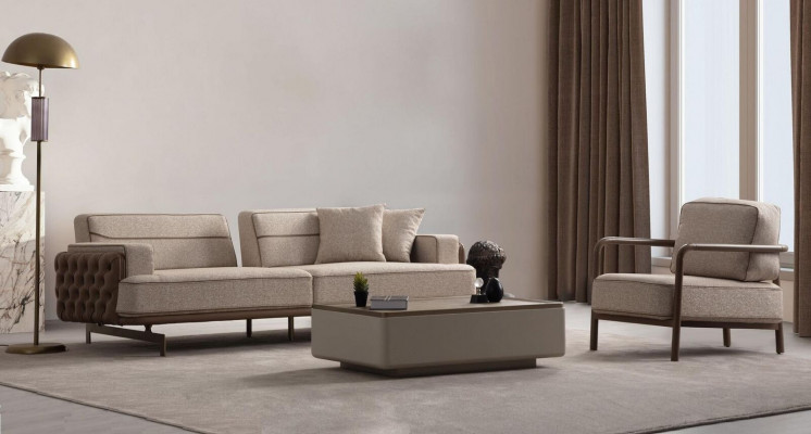 Beige Living Room Set Modern Three-Seater Luxury Upholstered Armchair 2-Piece New
