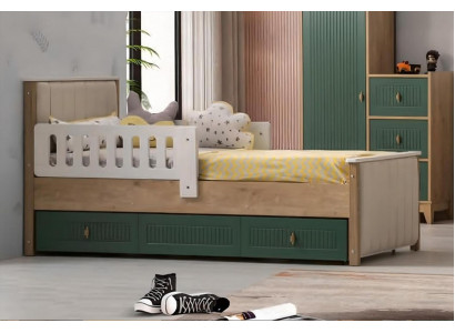 Stylish children's bed 200 cm youth bed wood children's room fabric modern