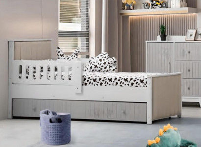 Practical children's bed in gray color for sweet slumber hours, luxurious.