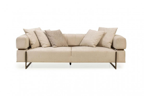 Beige three-seater designer fabric sofa upholstered furniture luxurious 3-seater