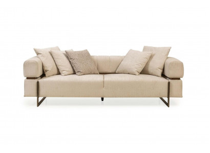 Beige three-seater designer fabric sofa upholstered furniture luxurious 3-seater