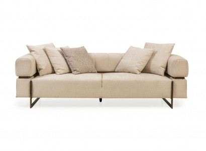 Beige three-seater designer fabric sofa upholstered furniture luxurious 3-seater