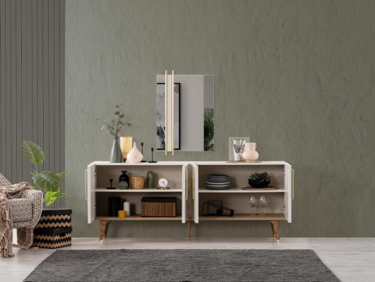 Sideboard Set with Mirror Dressers Dining Room Wood White