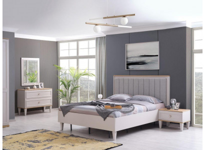Modern bedroom set double bed bed nightstands gray wood set 5-piece