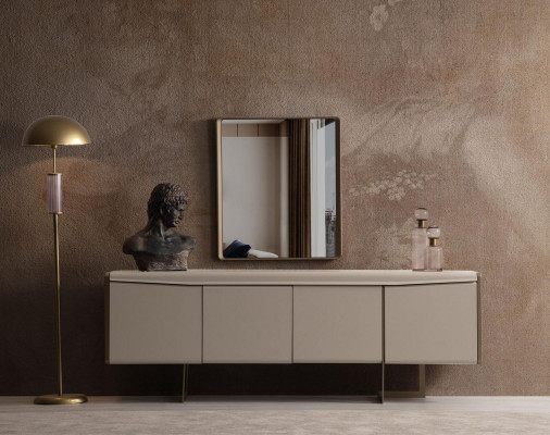 Beige dining room sideboard rectangular mirror stylish wooden furniture 2-piece set