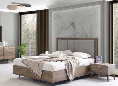 Bedroom set double bed bedside tables brown wood 3-piece set