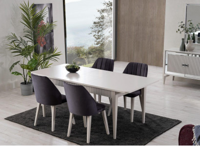 Extendable Dining Table Modern Dining Room Set 9-piece Gray Wood